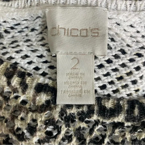 Chico's 2(L) animal print open mesh knit hi/low long sleeve cotton top - Picture 5 of 6